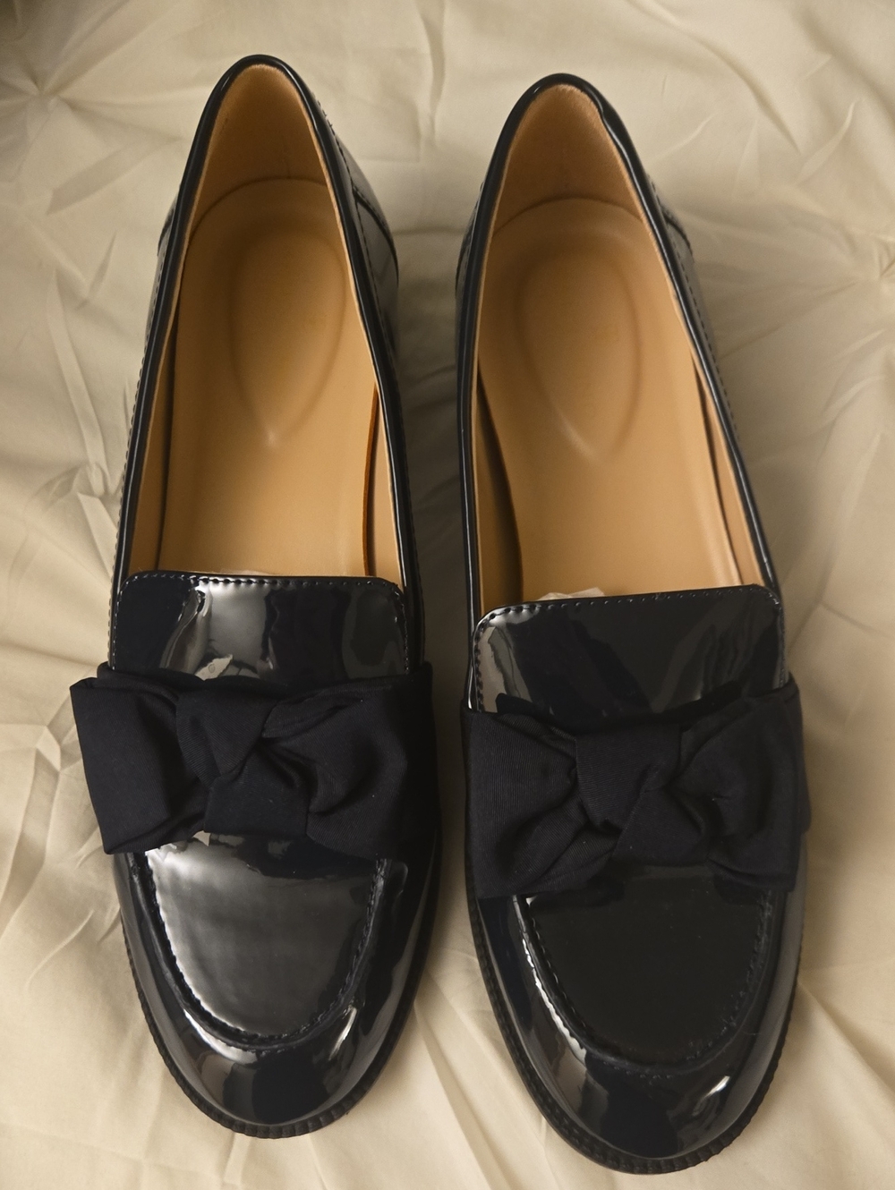 Bandalino Navy Patent Loafers with Bow